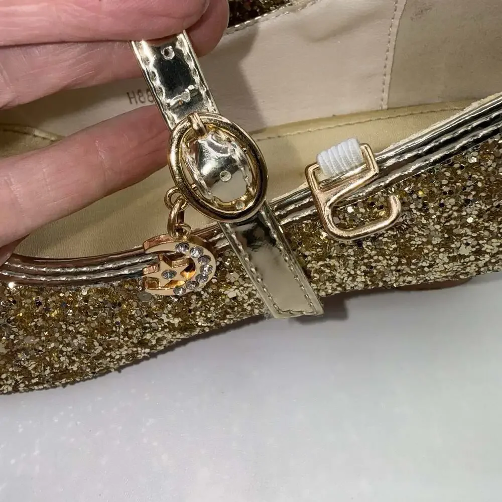 Gold Glitter Mary Jane Big Girls EU 37 Low Heel Dress Shoes Princess Party